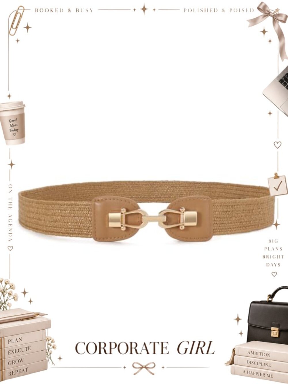 JASGOOD Straw Woven Elastic Waist Belt Braided Skinny Dress Belt